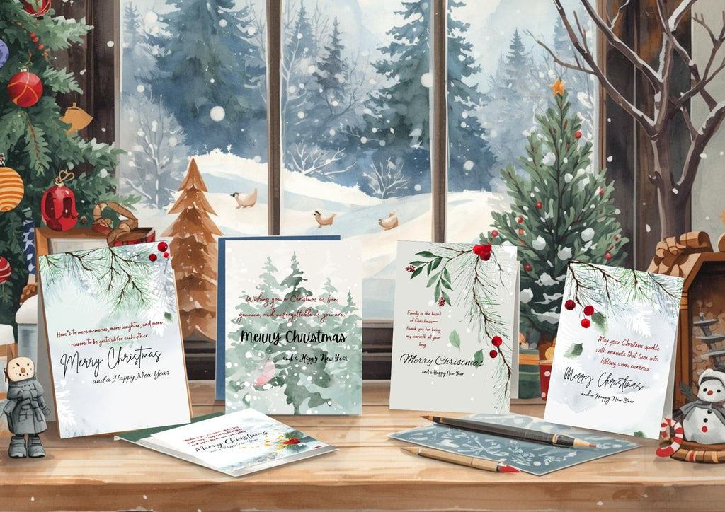 Digital Foldable Beautiful Classic Styled Empty Christmas Cards Bundle of 5: Printable 5"x 7" and 4"x 6"