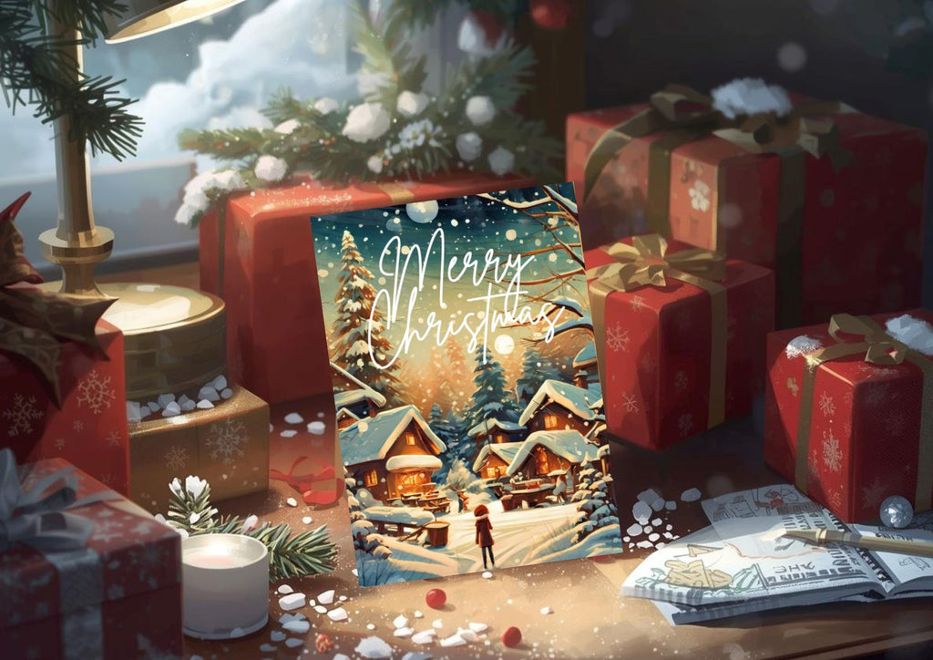 Digital Foldable Beautiful Vintage Styled Empty Christmas Cards Bundle of 5: Printable 5"x 7" and 4"x 6"